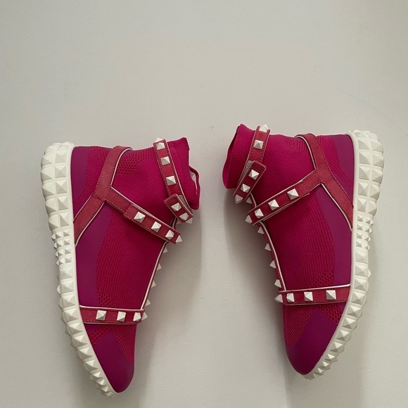 Valentino Pink Rockstud High top stretch gladiator sneakers 5 35 Barbie Preppy - Picture 14 of 16